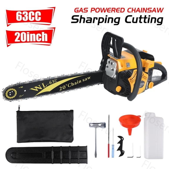 Floseru 63CC 20 Inch Gas Chainsaw 2-Stroke Gasoline Powered Chain Saw with Handheld Cordless Gas-Powered Chain Saws Chainsaws for Cutting Forest Trees Wood, Garden, Farm Cutting