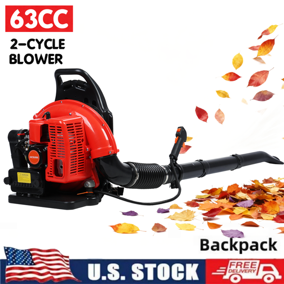 Floseru 63CC Gas Backpack Leaf Blower, 2-Stroke ,665CFM, 205MPH , Variable Speed & Cruise Control, Ergonomic Harness, Reduced Emissions, for Fast Yard Cleanup