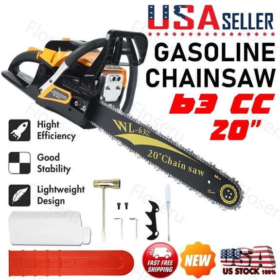 Floseru 63cc 2-Cycle Gas Chain Saw, 20 in Gas Powered Chainsaw, Handheld Powerful Gasoline Chain Saw, Quick-Start System, Professional & DIY for Cutting Wood Tree Trimming