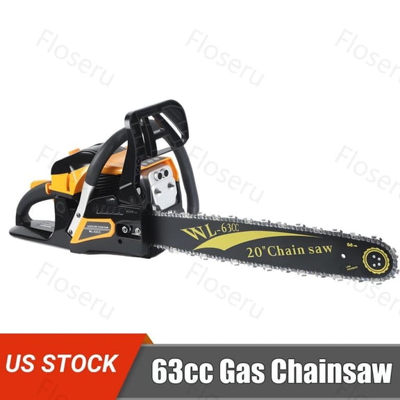 Floseru 63cc 2-Cycle Gas Chain Saw, 20 in Gas Powered Chainsaw, Handheld Powerful Gasoline Chain Saw, Quick-Start System, Professional & DIY for Cutting Wood Tree Trimming