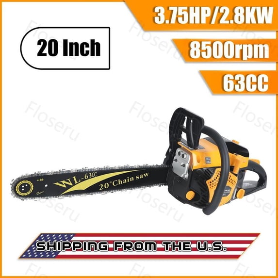 Floseru 63cc Gas Chainsaw, 3.75-HP, 20 Inch Chain Saw, Gas Powered Chainsaws, 2-Stroke Gasoline Power Chain Saws with Automatic Oiler for Wood Cutting, Easy-Start