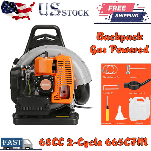 Floseru 665 CFM Backpack Gas Leaf Blower 63CC 2-Stroke Ergonomic Harness System 205 MPH Low Vibration Cruise Control Powerful Gas Blowers for Lawn Yard Care Gifts for Dad
