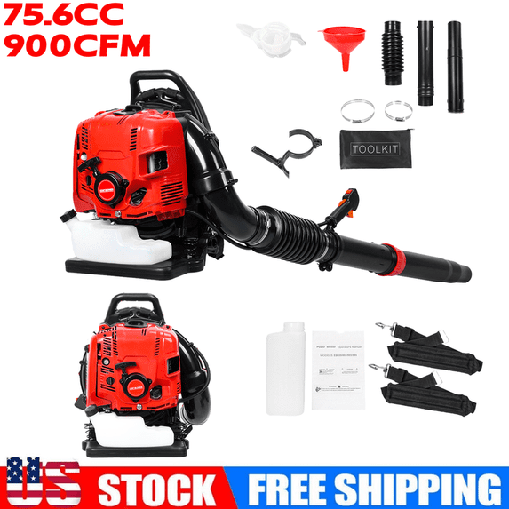 Floseru 900 CFM Backpack Gas Leaf Blower 75.6CC 2-Cycle Ergonomic Harness System 210 MPH Low Vibration Cruise Control Powerful Gas Blowers for Lawn Yard Care Gifts for Dad