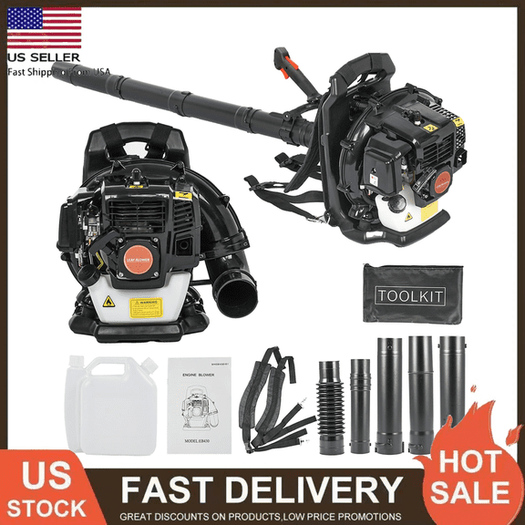 Floseru Backpack Gas Powered Leaf Blower, 52CC 550 CFM 1.7 HP 2-Cycle Grass Lawn Blower Air Cooling Gasoline Backpack Grass Blower with Air-Cooled, Snow Blower for Outdoor