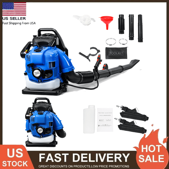 Floseru Backpack Gas Powered Leaf Blower, 75.6CC 900 CFM 3.5 HP 2-Stroke Grass Lawn Blower Air Cooling Gasoline Backpack Grass Blower with Air-Cooled, Snow Blower for Outdoor