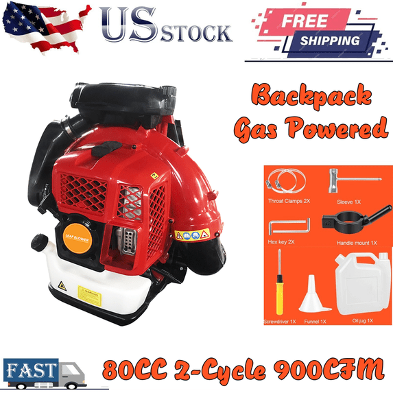 Floseru Backpack Gas Powered Leaf Blower, Commercial 900CFM 80CC 4.8HP 2-Stroke Powerful Lightweight Gasoline Grass Lawn Blower w/Harness Air-Cooled & Fuel Tank for Yard Lawn Care, Snow Removal