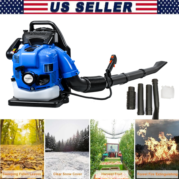 Floseru Backpack Leaf Blower Gas Powered - 75.6CC 900 CFM 2-Cycle Backpack Gas Powered Leaf Blower, Grass Lawn Blower Air Cooling Gasoline Backpack Grass Blower, Backpack Snow Blower for Garden