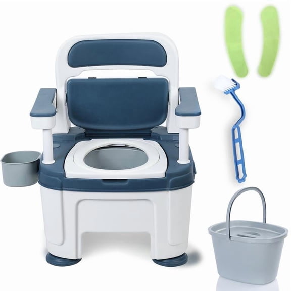 Floseru Bedside Commode Blue Elderly Toilet, Height Adjustable 40-52cm, PP Anti-Slip Foot Pads, Reinforced Armrests for Safety, 400kg Weight Capacity, for Disabled