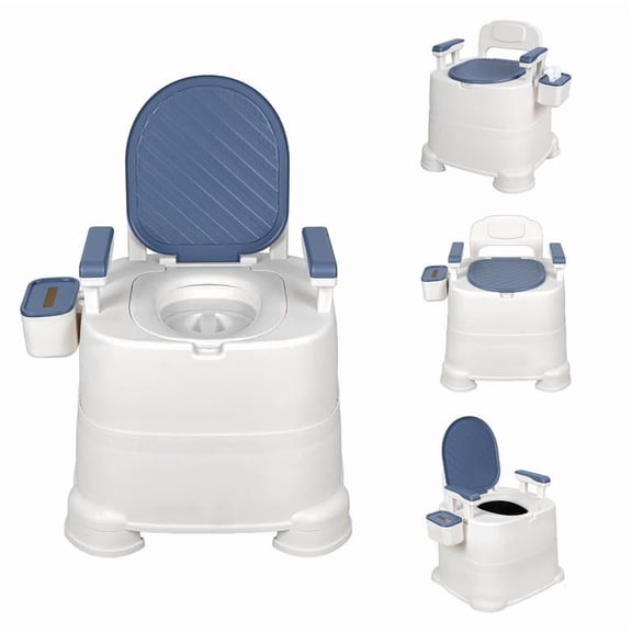 Floseru Blue 3-in-1 Plastic Toilet, Commode Chair Sofa Bath Mode, 220lbs Capacity, Non-Slip Foot Pads, Double Sealing Odor Proof, for Pregnant Patients, 17 x 18 x 24 Inch