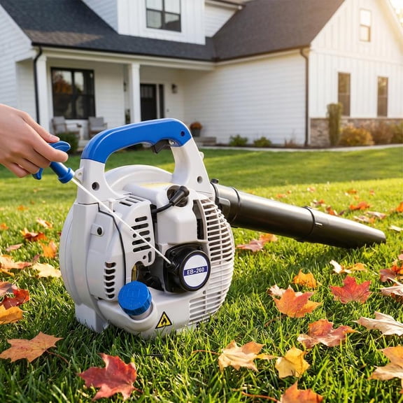 Floseru Blue White Gas Leaf Blower 26CC, 460 CFM Air Volume 160 MPH Wind Speed, 2-Stroke Engine 0.65L Fuel Tank, Lightweight Ergonomic, for Patio Lawn, 35 x 9 x 13 Inch