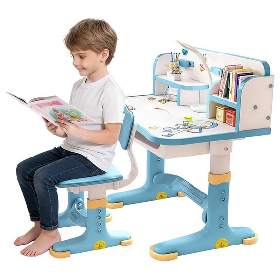 Floseru Desk for Kids, Kids Desk and Chair Set Height Adjustable for Girls, Kids Study Table and Chair Set with Widened Desktop Storage Drawer