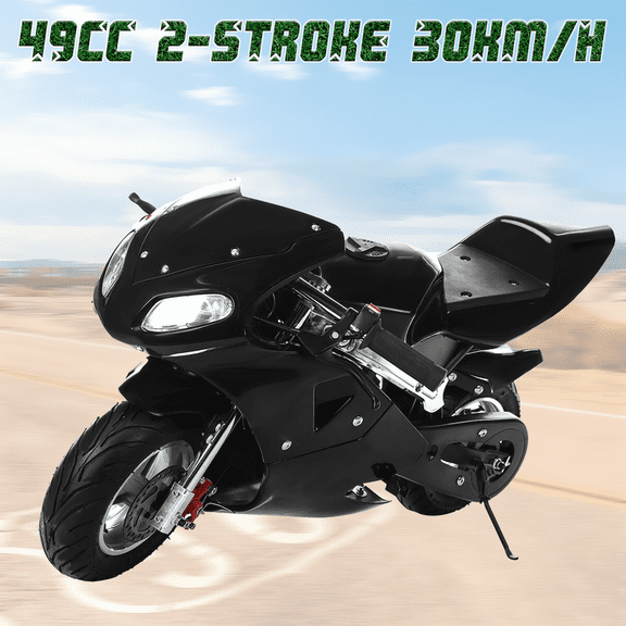 Floseru Dirt Bike 49cc 2 Stroke Pocket Bike, Mini Motorcycle for Kids, Gas Pocket Motorbike with Strong Dual Brake, Gas Power Motocross, Racing Max Speed 20Mph, Dual Headlights,Cool Appearance