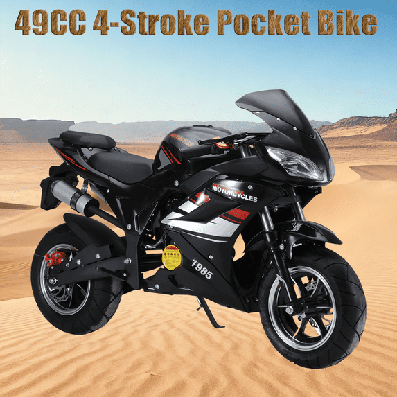 Floseru Dirt Bike 49cc 4 Stroke Pocket Bike, Mini Motorcycle for Kids, Gas Pocket Motorbike with Strong Dual Brake, Gas Power Motocross, Racing Max Speed 25MPH, Dual Headlights,Cool Appearance
