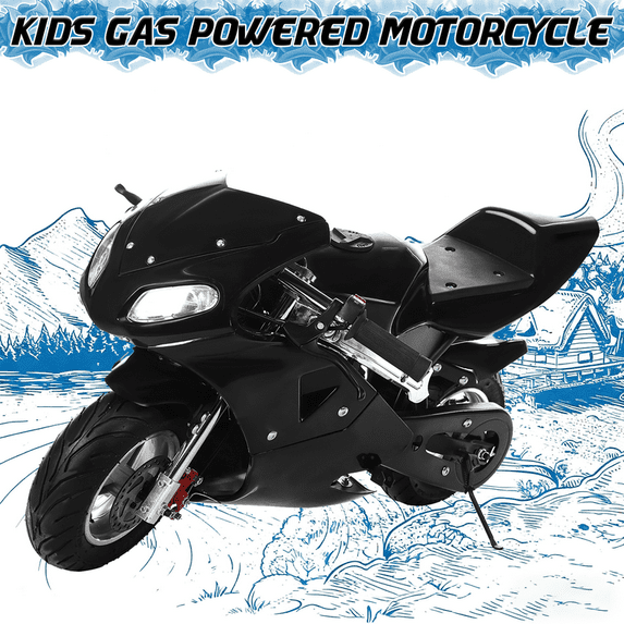 Floseru Dirt Bike Gas Power Motocros 49cc 2-Stroke Pocket Rocket Motorcycle, Mini Motorcycle, Gas Pocket Motorbike with Front Rear Disc Brakes, Racing Max Speed 20MPH, Dual Headlights