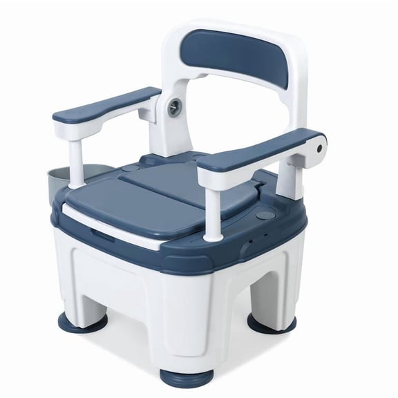 Floseru Portable Elderly Toilet Blue, Height Adjustable Bedside Commode 40-52cm, PP Material No Odor, Anti-Slip Support Armrests, 400kg Load, for Home Night Use