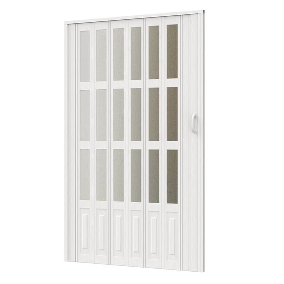 Floseru Folding Door 48x80 Inch, PVC Accordion Door with Acrylic Frosted Glass, Magnetic Suction, Smooth Sliding, No Floor Track, for Room Partition Closet, 48 x 80 x 0.5 Inch