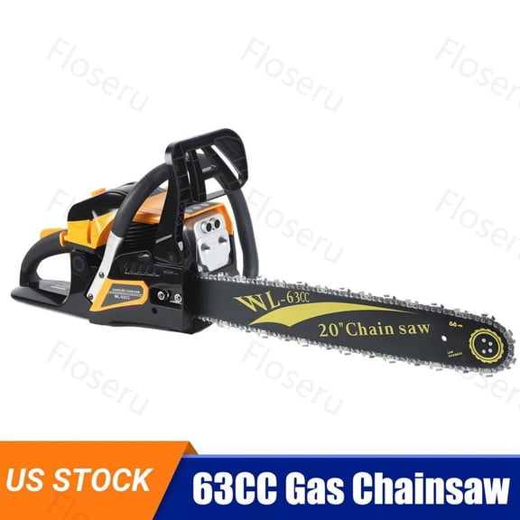 Floseru Gas Chainsaw 63CC 2-Cycle Gasoline Powered Chainsaw 20 Inch Handheld Cordless Petrol Chain Saws For Forest, Wood, Garden and Farm Cutting Use