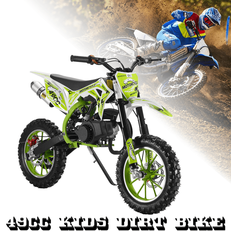 Floseru Gas Dirt Bike Kids 49cc, Gas Dirt Bikes for Kids 6-12, 2-Stroke Gas Motorcycle with Front Rear Disc Brakes, Kids Motorcycle with Off-Road Tires, Shock Absorption Springs, Soft Seat Cushion