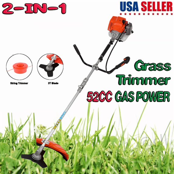 Floseru Gas String Trimmer,2 in 1 Cordless String Trimmer, 52Cc Weed Wacker Gas Powered,2-Stroke Brush Cutter, Handheld Weed Eater Grass Trimmer, Plastic Handle & Shoulder Strap Included