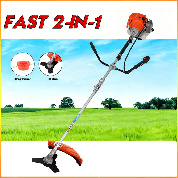 Floseru Gas String Trimmer,Gas Powered Lawn Mower, Weed Trimmer 52cc 2-Stroke Brush Cutter 2 in 1 Cordless Hedge Trimmer Straight Shaft Multi Yard Care Tools,Rubber Handle & Shoulder Strap Included
