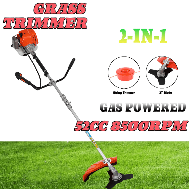 Floseru Gas String Trimmer,Gas Powered Lawn Mower, Weed Trimmer 52cc 2-Stroke Brush Cutter 2 in 1 Cordless Hedge Trimmer Straight Shaft Multi Yard Care Tools,Rubber Handle & Shoulder Strap Included