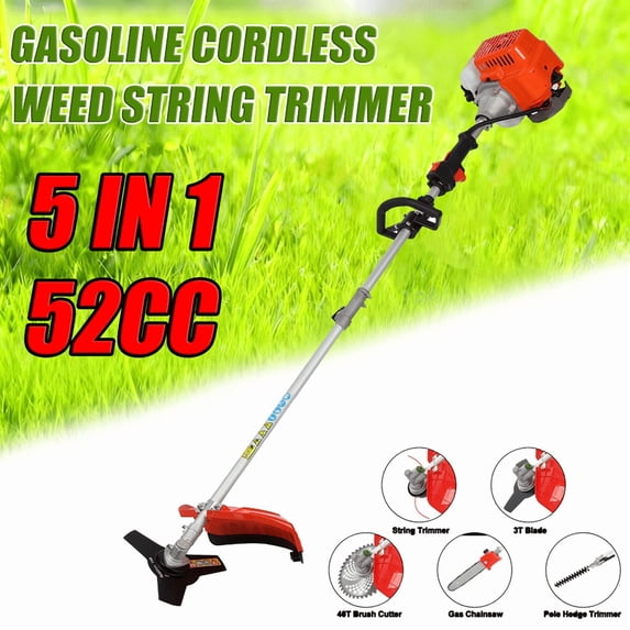Floseru Gas Weed Wacker, 52CC 2-Stroke Weed Eater Gas Powered, 5 in 1 Multi-Functional Gas Hedge Trimmer Chainsaw String Trimmer for Gardening