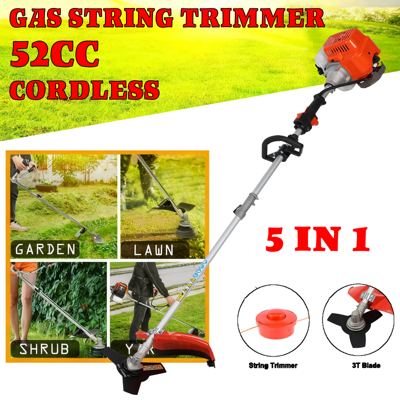 Floseru Gas Weed Wacker, 52CC 2-Stroke Weed Eater Gas Powered, 5 in 1 Multi-Functional Gas Hedge Trimmer Chainsaw String Trimmer for Gardening