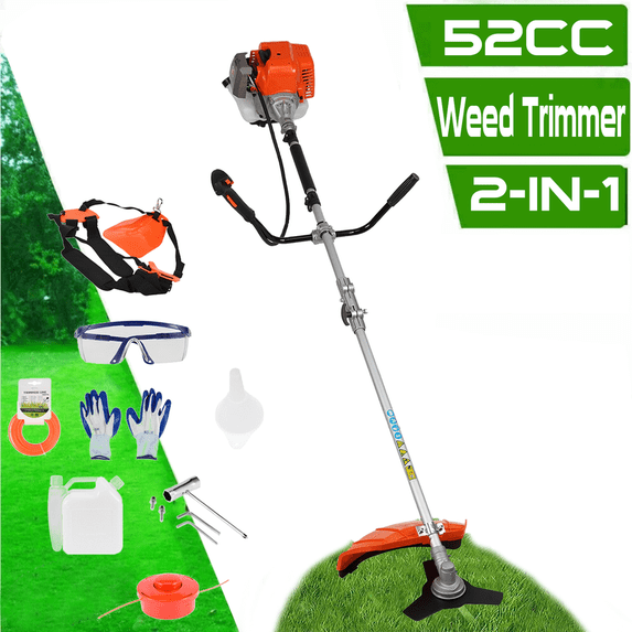 Floseru Gas Weed Wacker Cordless 2 in 1 String Trimmer, 52cc 2 Cycle Weed Eater with Anti-Slip Handle Brush Cutter Garden Tools Edger Lawn Tool