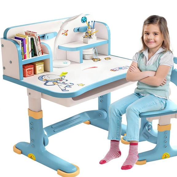 Floseru Height Adjustable Kids Desk and Chair Set, Kids Functional Desk and Chair Set, Children Desk, Study Table for Boys Girls School Study Table for Writing Reading