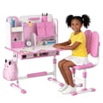 thumbnail image 1 of Floseru Kids Desk and Chair Set, Height Adjustable Children School Study Table and Chair Set, Kids Desk with Book Stand, Storage Drawer, Foot Pedal, Side Hook, 1 of 10