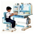 thumbnail image 1 of Floseru Kids Desk and Chair Set, Height Adjustable Children's Study Desk with Spacious Storage Drawer, Golden Distance Preventing Myopia Design for Kids, 1 of 8
