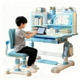 thumbnail image 1 of Floseru Kids Desk and Chair Set, Height Adjustable Kids Desk with Chair, Kid School Study Desk and Chair Set with Sitting Corrector, Ergonomic Desk Chair with Book Stand, Foot Pedal, 1 of 10
