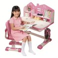 thumbnail image 1 of Floseru Kids Desk and Chair Set, Height Adjustable Kids Study Desk with Cartoon Pattern, Widened Tabletop, Spine Protect & Prevent Myopia, for Boys & Girls 3+, 1 of 8