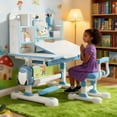thumbnail image 1 of Floseru Kids Desk and Chair Set, Height Adjustable Study Desk and Chair with Doodlable Scrubable Desktop, 50° Tilting Tabletop, Open Bookshelf and Drawer Storage for Kids Study Drawing, 1 of 10