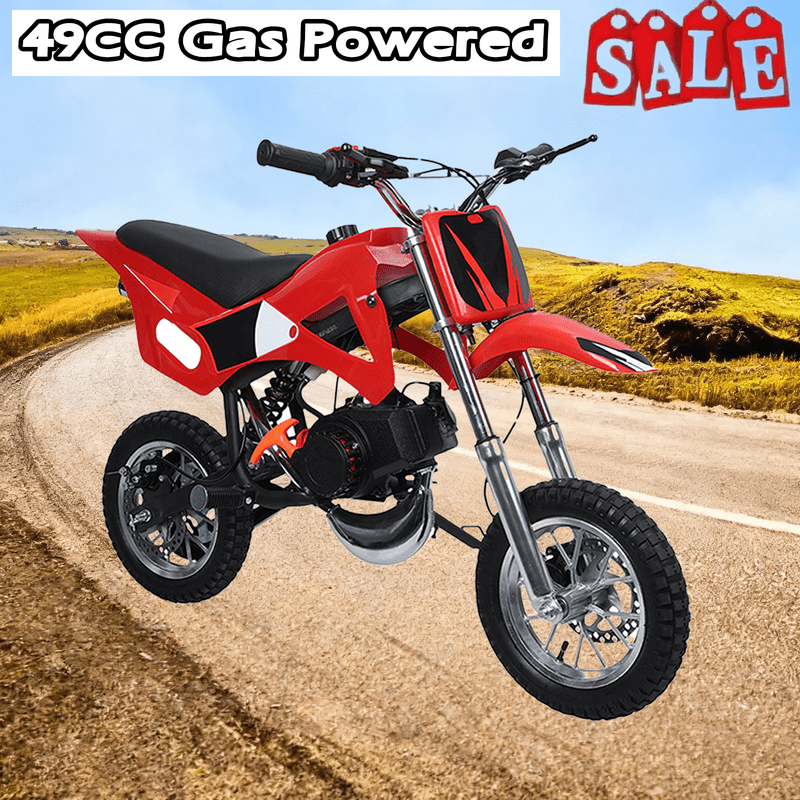Floseru Kids Dirt Bike, 49cc 2-Stroke Motocross Bike, Gas Power Off Road Mini Motorcycle for Kids, Pocket Rocket Bike with Front Rear Disc Brakes, 2-Stroke Motor,,Fast Delivery from USA