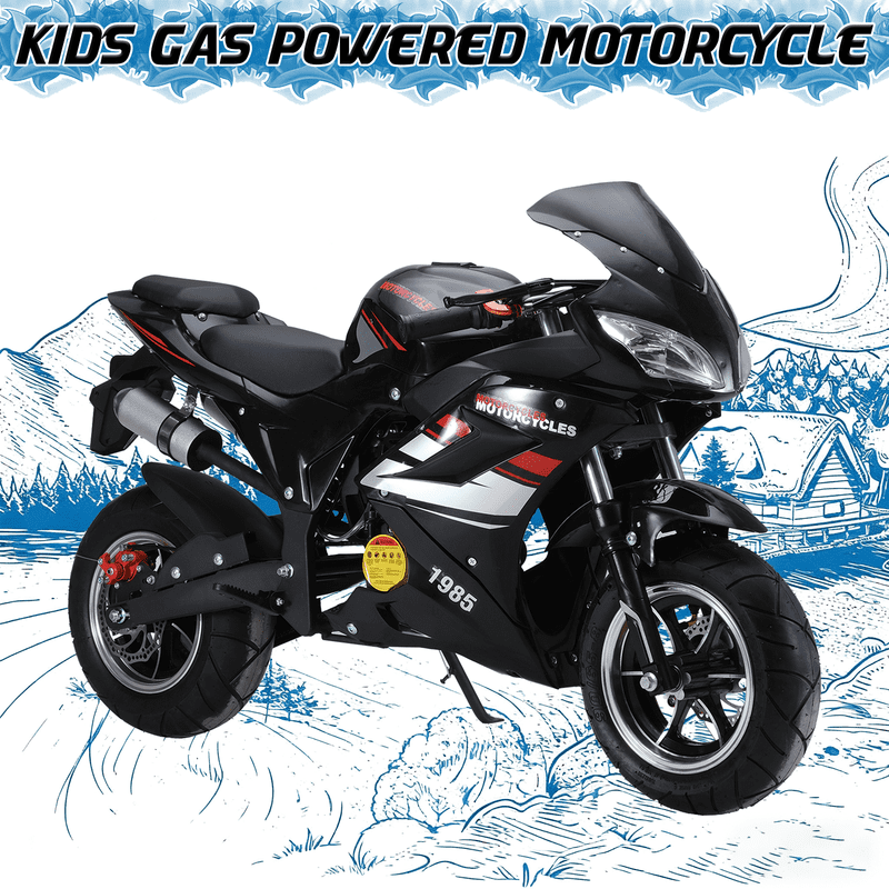 Floseru Kids Mini Motorcycle, Pocket Gas Motorbike Motocross with Strong Motor 49cc 4-Stroke, Pocket Rocket Mini Bike with Disc Brakes Headlights, 25MPH Speed, Birthday Gifts for Boys 8+