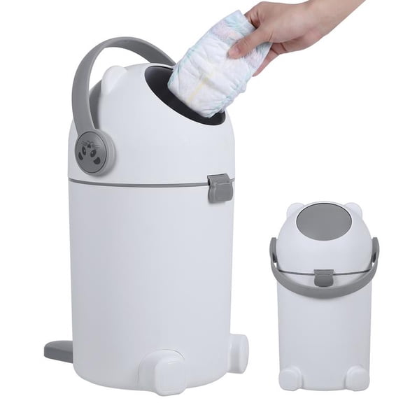 Floseru Large Diaper Pail Gray, 15L Capacity Odor Control Design with Handle, Holds Up to 16 Diapers, Durable Plastic, Easy Press Lift Operation, for Home Nursery Bathroom, 11 x 11 x 20 Inch