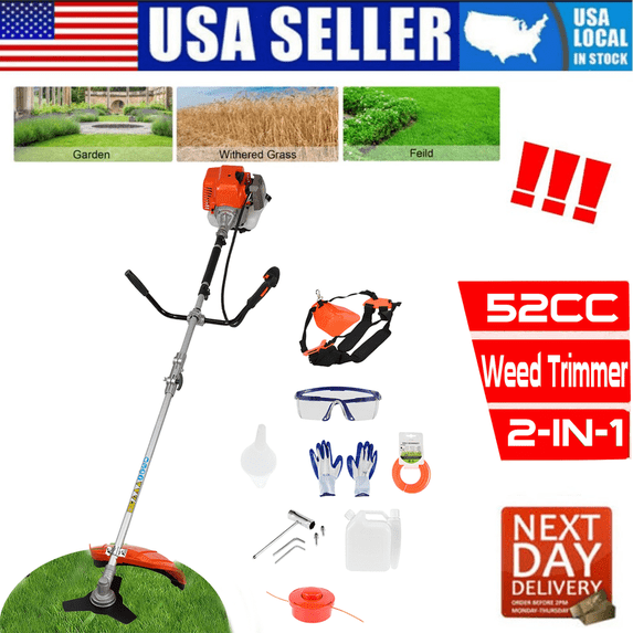 Floseru Lawn Mower, Gas String Trimmer, 52cc Weed Wacker Gas Powered, 2 in 1 Cordless Hedge Trimmer, 2-Stroke Brush Cutter, Handheld Weed Eater, Plastic Handle & Shoulder Strap Included