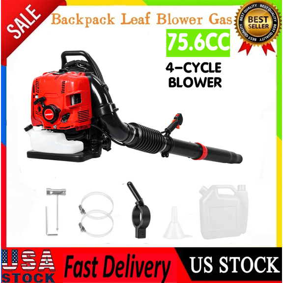 Floseru Leaf Blower - 75.6CC 900 CFM 4-Cycle Backpack Gas Powered Blower, Grass Lawn Air Cooling Gasoline with Air-Cooled, Snow for Garden