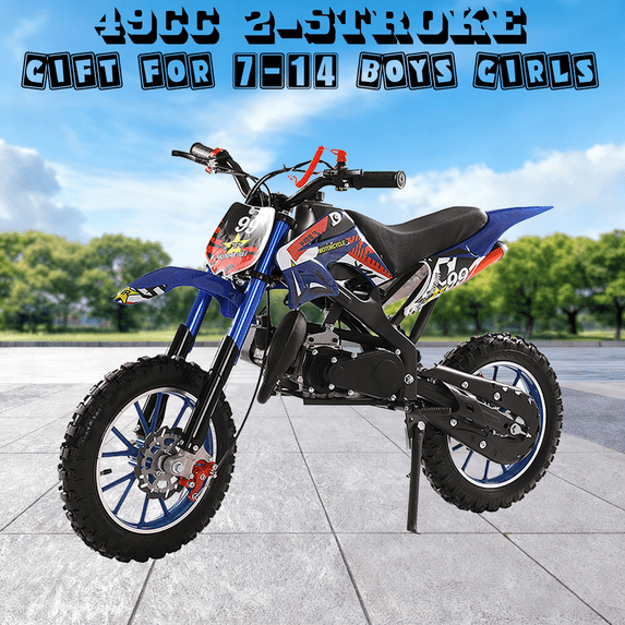 Floseru Mini Dirt Bike,49cc Gas Powered 2 Stroke Off Road Trail Bike for Kids , Kids Dirt Bike Gas Power Motocross,Off Road Mini Motorcycle,Pocket Motorbike with Front Rear Disc Brakes
