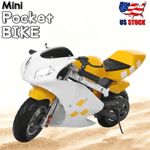 Floseru Mini Motorcycle, 49cc 2 Stroke Pocket Bike, Gas Motorbike, Racing Max Speed 20Mph, Dual Headlights 1.25L Gas Tank, Max Load 170lbs, for Kids