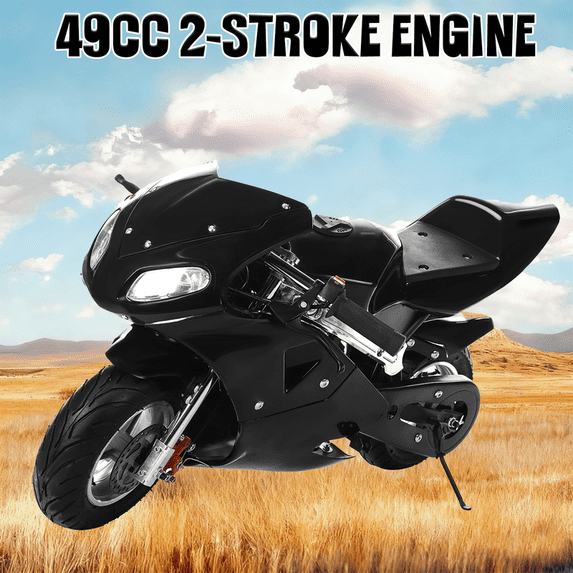 Floseru Mini Motorcycle Kids 49cc 2-Stroke Gas Pocket Motorbike Motorcycle Gas Pocket Bike Mini Motorcycle with Front Rear Disc Brakes, Racing Max Speed 20MPH Dual Headlights