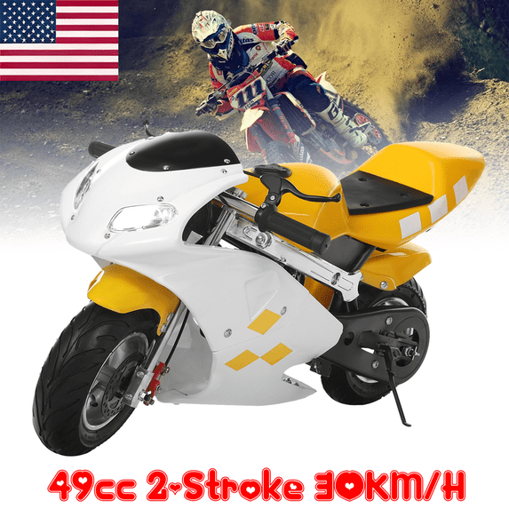 Floseru Pocket Rocket Bike 2-Stroke Mini Pocket Bike Gas Power Motocross Ride On Pocket Rocket Motorcycle with Dual Headlights, Racing Max Speed 20MPH 1.25L Gas Tank
