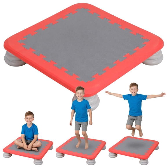 Floseru Red Kids Mini Trampoline, Sensory Integration Jumping Pad with Honeycomb Design, 200lbs Weight Capacity, for Balance Coordination, 26 x 26 x 5 Inch