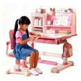 thumbnail image 1 of Floseru Small Desk, Kids Study Desk Chair Set, Height Adjustable Children School Study Table Chair Set with Sitting Corrector, Ergonomic Desk Chair with Book Stand, Foot Pedal, Partition Design, 1 of 10