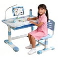 thumbnail image 1 of Floseru Study Desk Chair Set for Girl, Height Adjustable Toddlers Writing Table with Tiltable Reading Stand LED Table Light, Living Room Bedroom Children Learning Table with Extra Large Drawer, 1 of 10