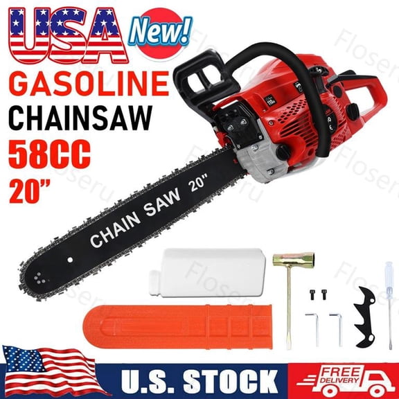 Floseru Top-Handle-Chainsaw-Gas-Powered - 20 Inch Gas Chain Saw, Portable Gas Saw Lightweight 58CC 2-Stroke for Trees Wood Cutting