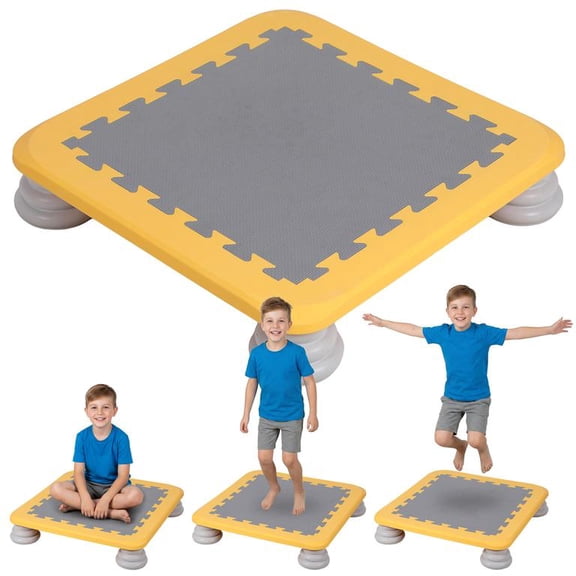 Floseru Yellow Mini Rebounder Trampoline 25.5 Inch, Sensory Play for Kids Ages 3+, Non-Slip Base, EVA Cushion, 200lbs, for Indoor Outdoor, 26 x 26 x 5 Inch