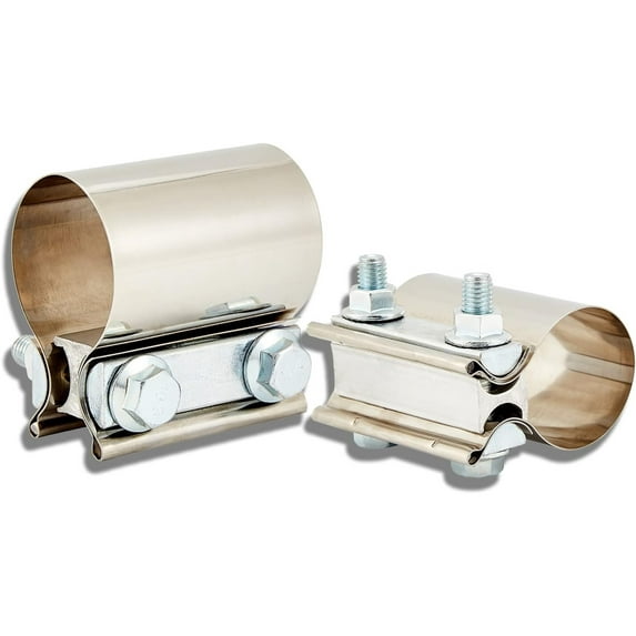 Floshine 2" Butt Joint Band Clamps,Exhaust Muffler Clamp 2 PCS,2 in Exhaust Pipe Clamps Sleeve Stainless Steel