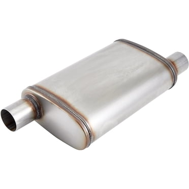 FLOW II Performance Muffler 58679 - 3.5" Inlet/Outlet, Center/Center, 5x8 Oval, Stainless